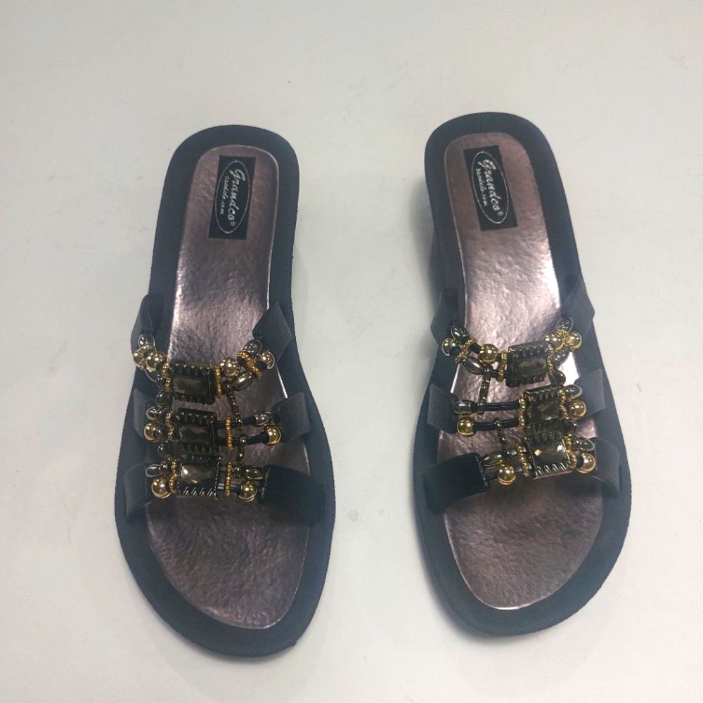 GRANDCO Elegant Black and Gold Women's Sandals Sz 11